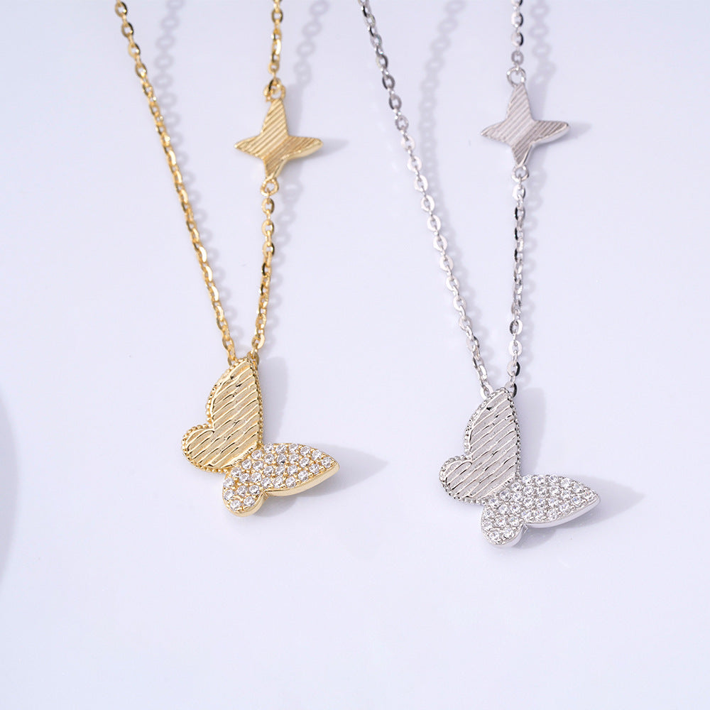 Ins Simple Style 925 Sterling Silver Double Butterfly Necklace Jewelry