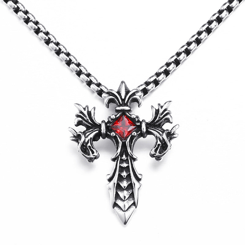 Men's Vintage Double Dragon Pendant in Titanium Steel - Creative Stone Jewelry by Planderful