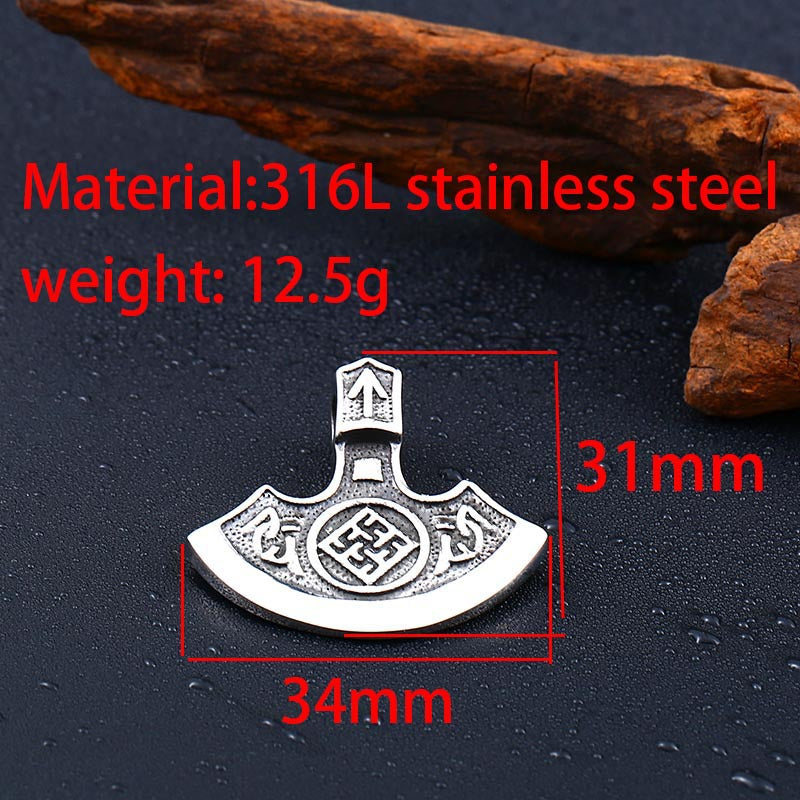 Viking Warrior Stainless Steel Pendant - Vintage Sun Axe Design for Men's Punk Fashion