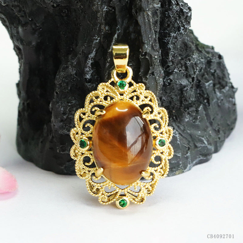 Yellow Tiger Eye Openwork Weave Pendant — No Chain