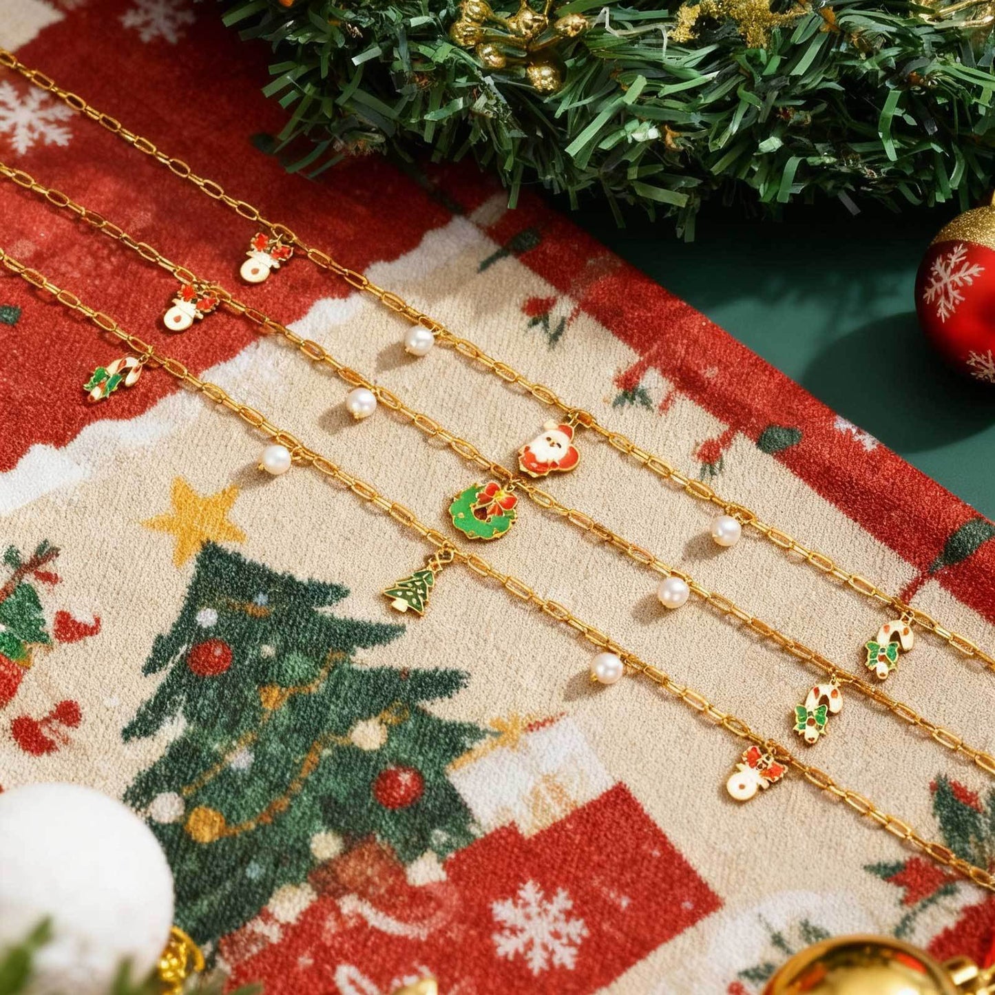 Stainless Steel Christmas Tree Cream Christmas Decorative Necklace