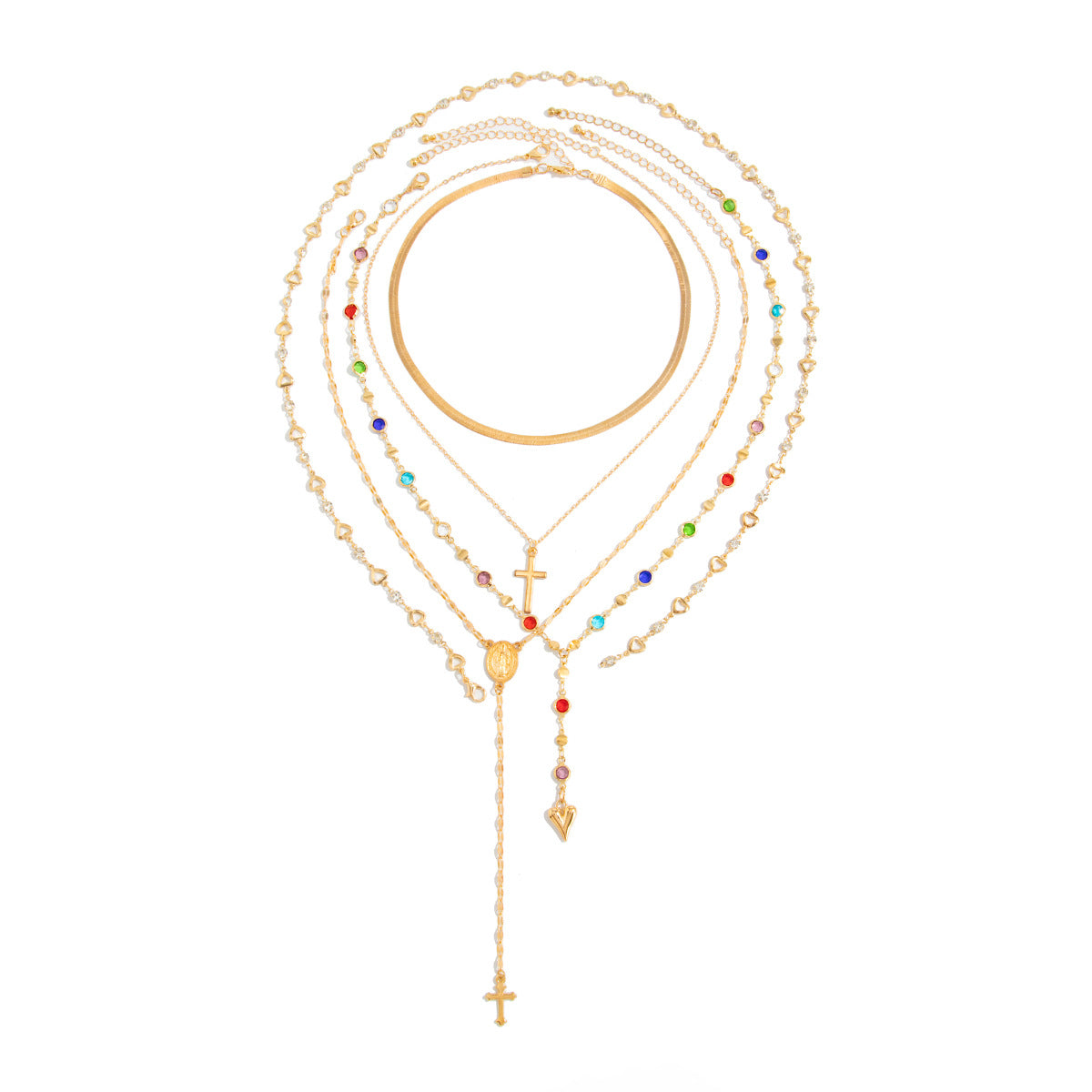 Sun Gem Pendant Stacked Necklace Color Crystal Y-Shaped Long Fringed Necklace