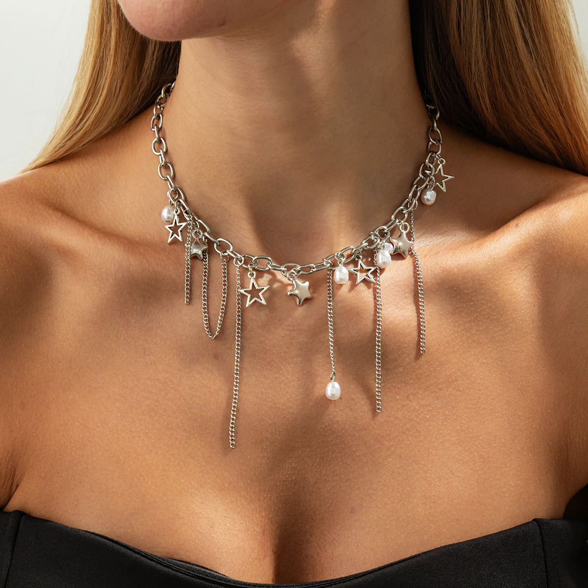 Pearl-Style Star & Cross Wrap Necklace
