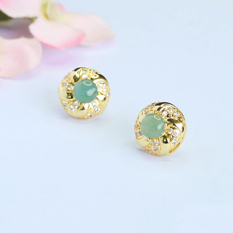 Blue-Water Jadeite Bead Halo Stud Earrings