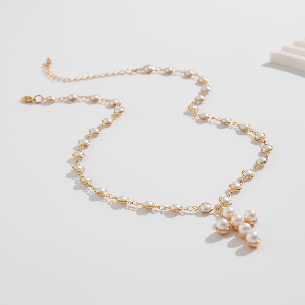 Pearl-Style Cross Pendant Necklace