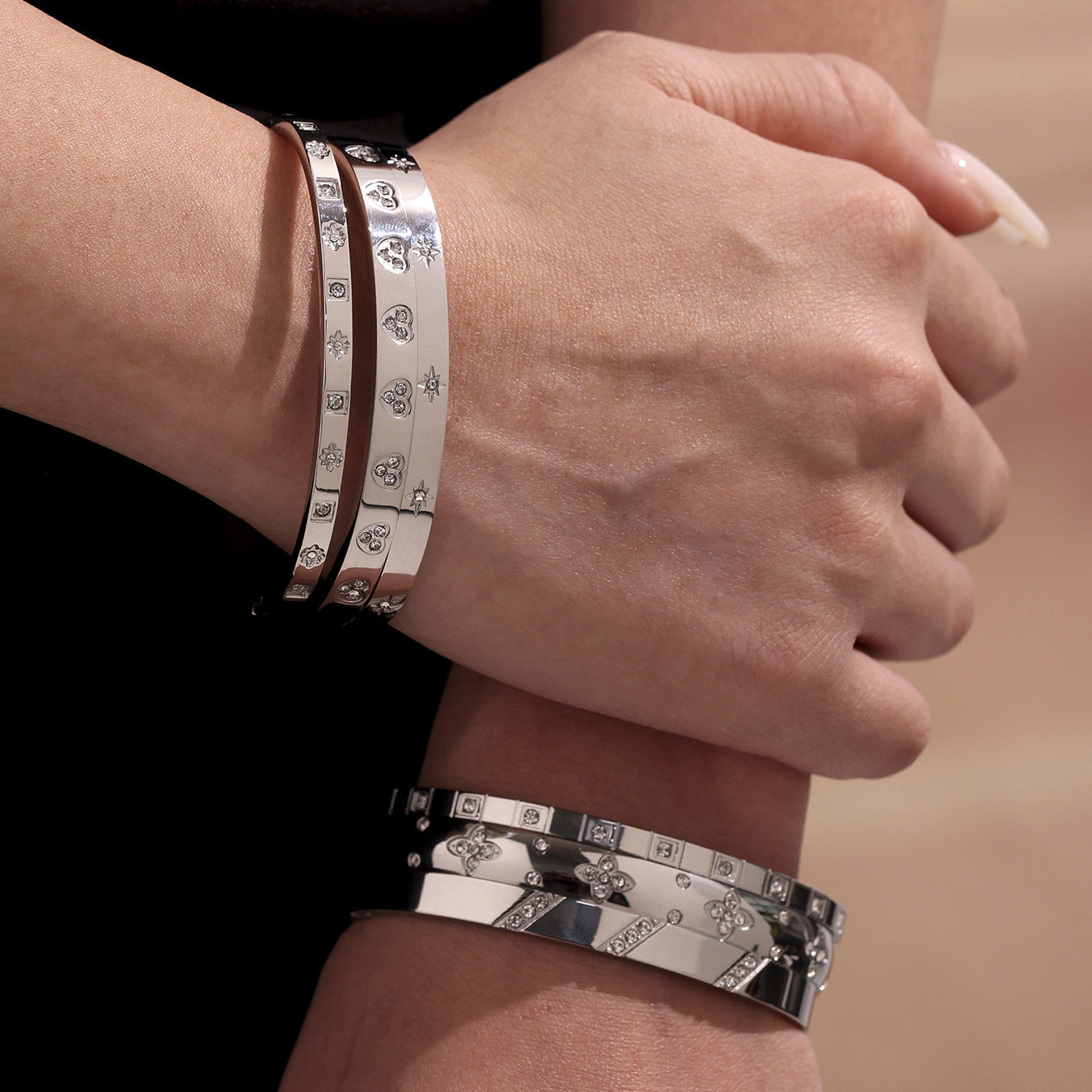 Planderful Women Stainless Steel Geometric Zircon Bracelet