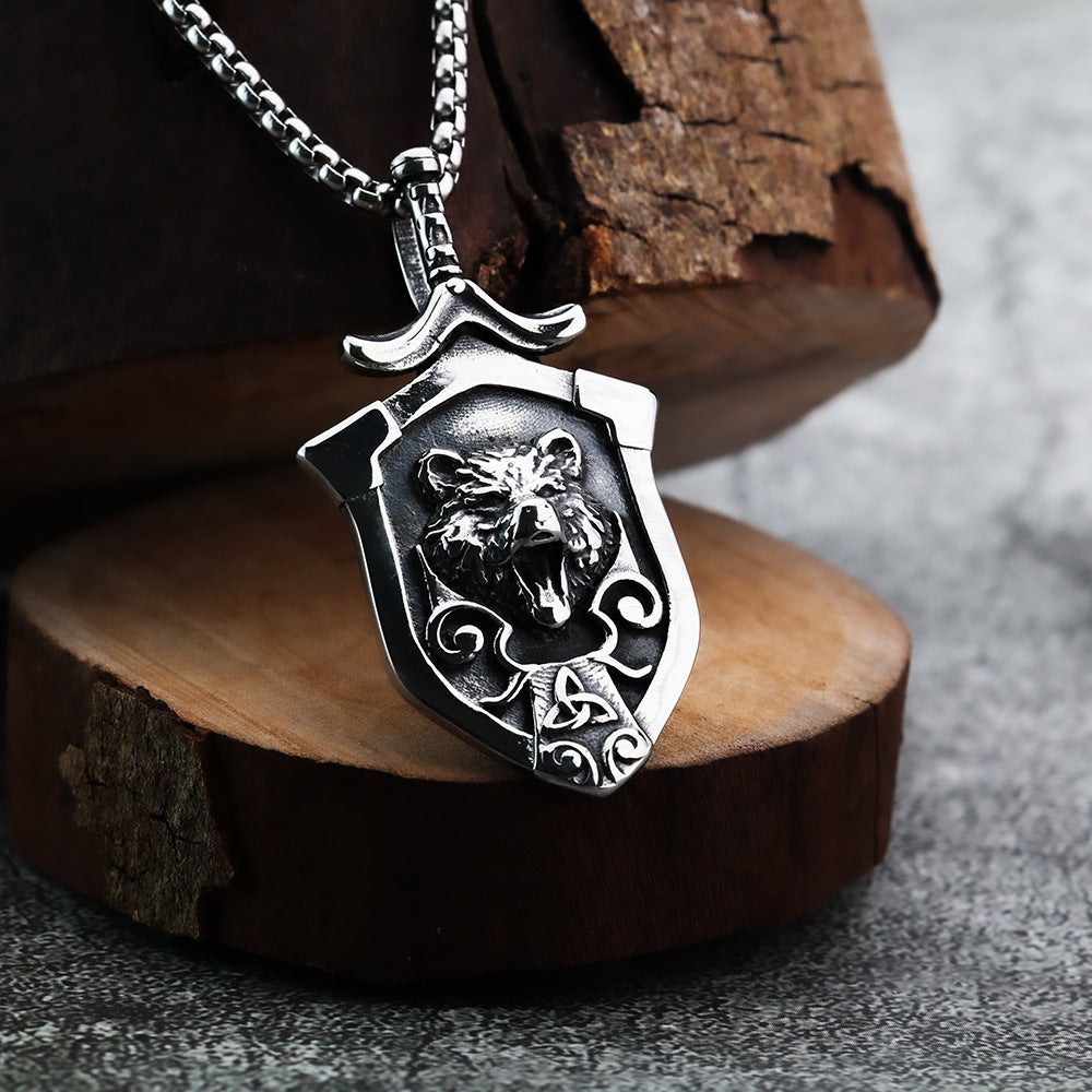 Nordic Mythology Viking Shield Celtic Wolf Pendant Necklace