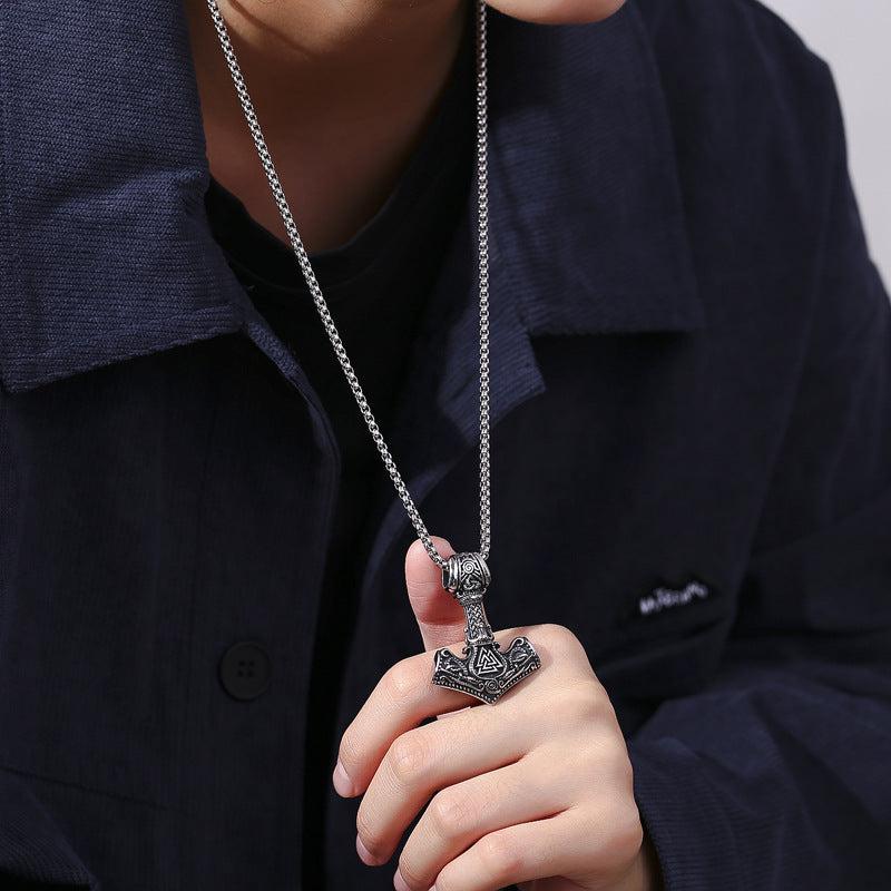 Titanium Steel Necklace - Vintage Nordic Thor's Hammer Pendant For Men Everyday Wear