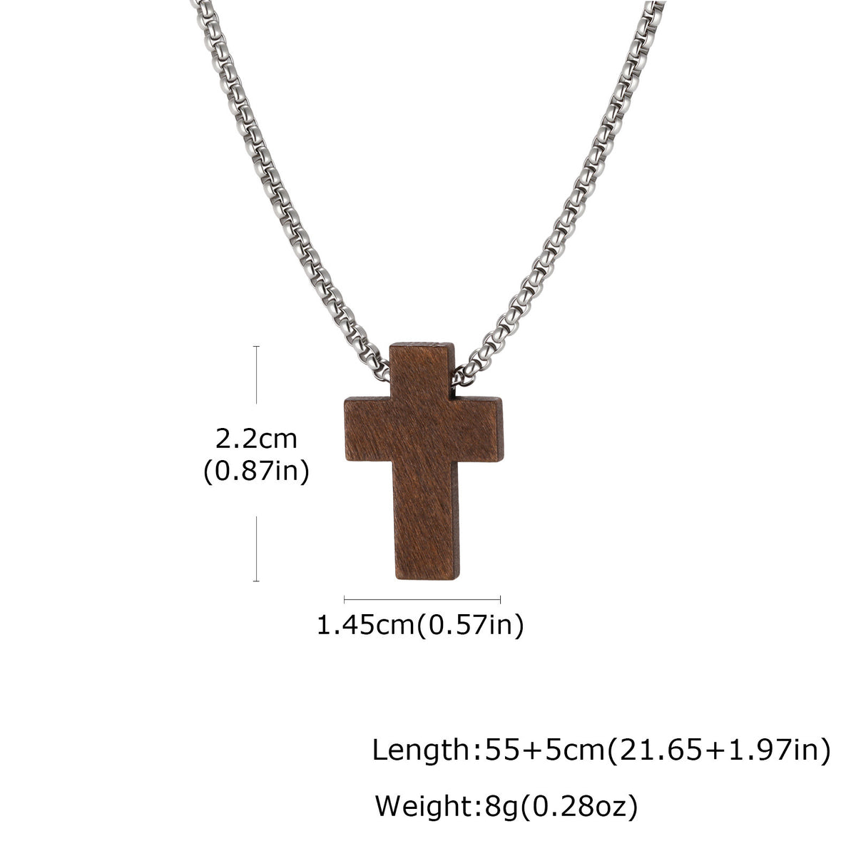 Stainless Steel Unisex Necklace Square Pearl Chain Wood Cross Necklace