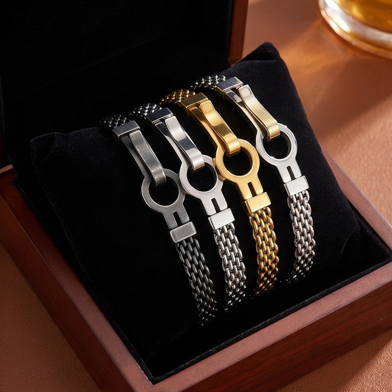 Adjustable Extension Chain – Rock Bottle Opener Shape Bent Mesh Chain Stainless Steel Bracelet