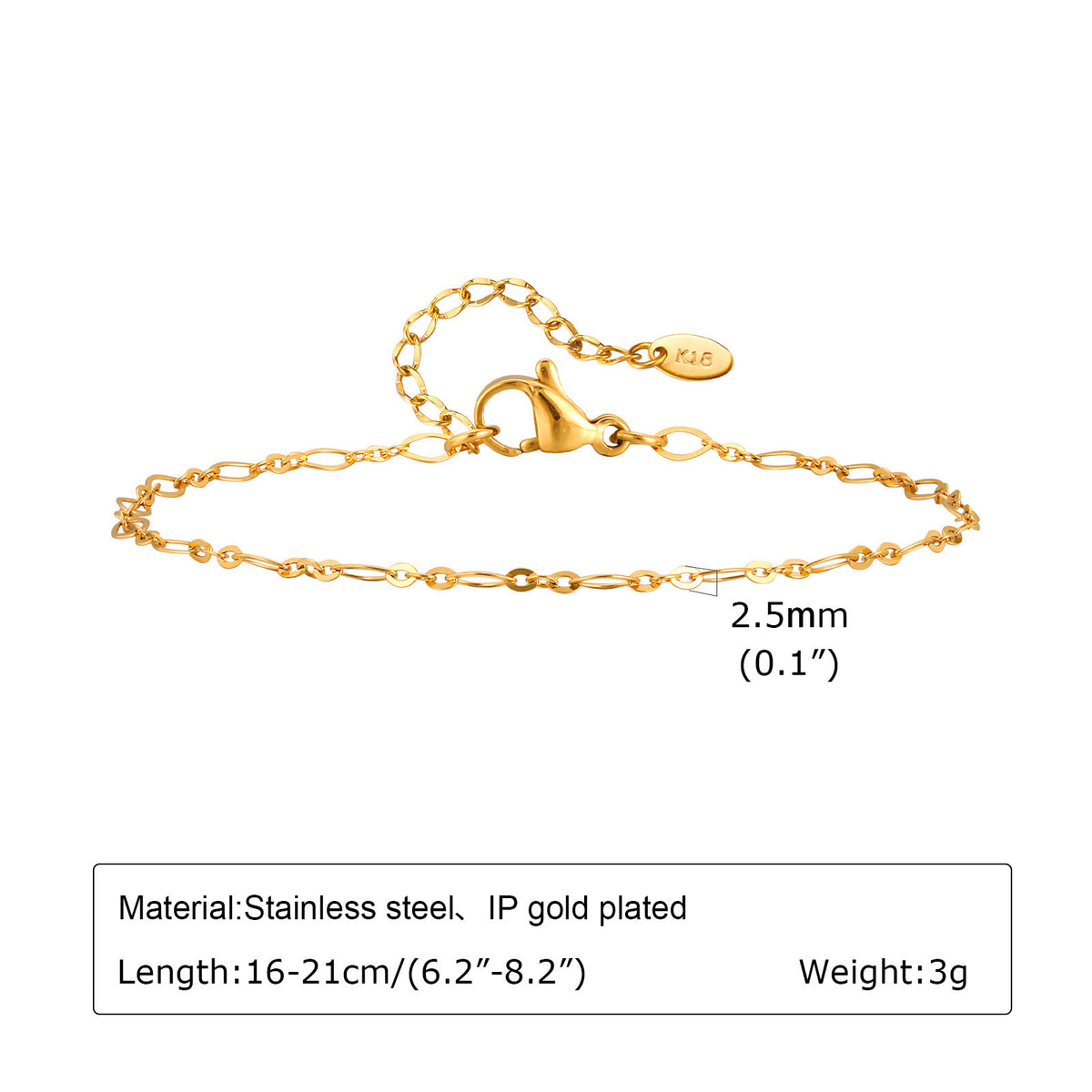Rhombus Handmade Chain Gold Stainless Steel Bracelet