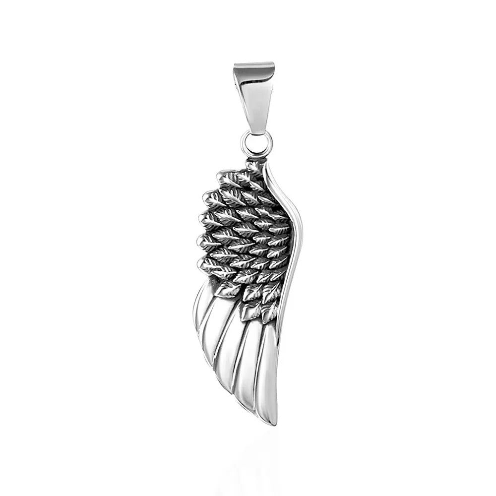 Vintage Angel Feather Stainless Steel Pendant Necklace