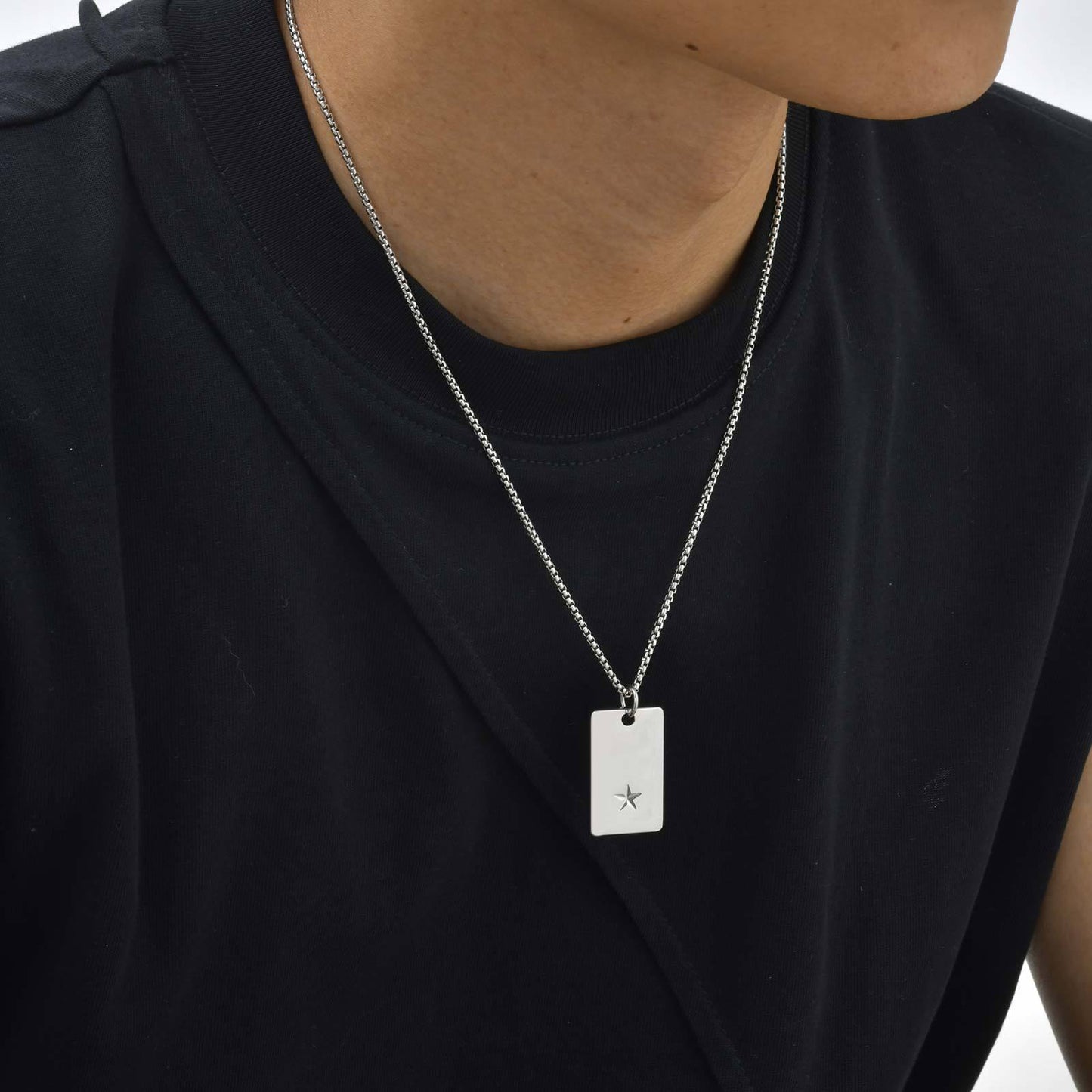 Planderful Mens Hip Hop Pentagram Stainless Dog Tag Pendant