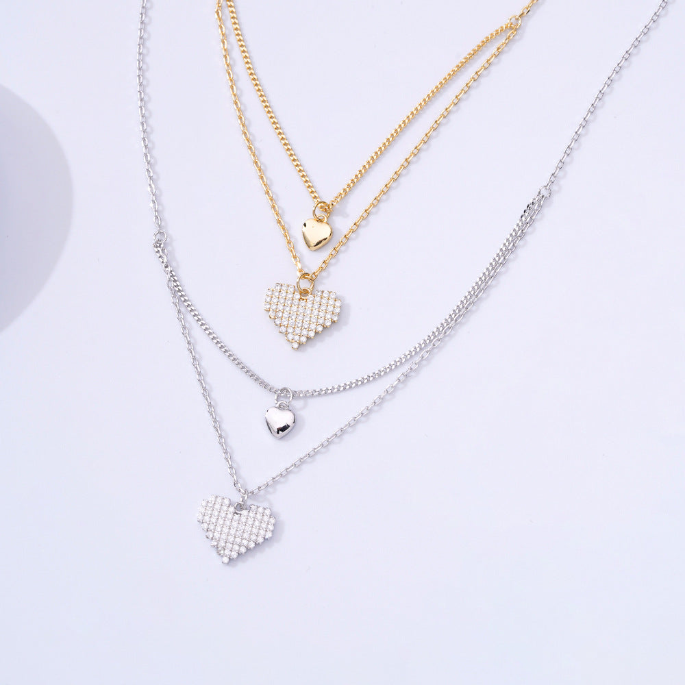 S925 Silver Double Love Collarbone Necklace with Zircon