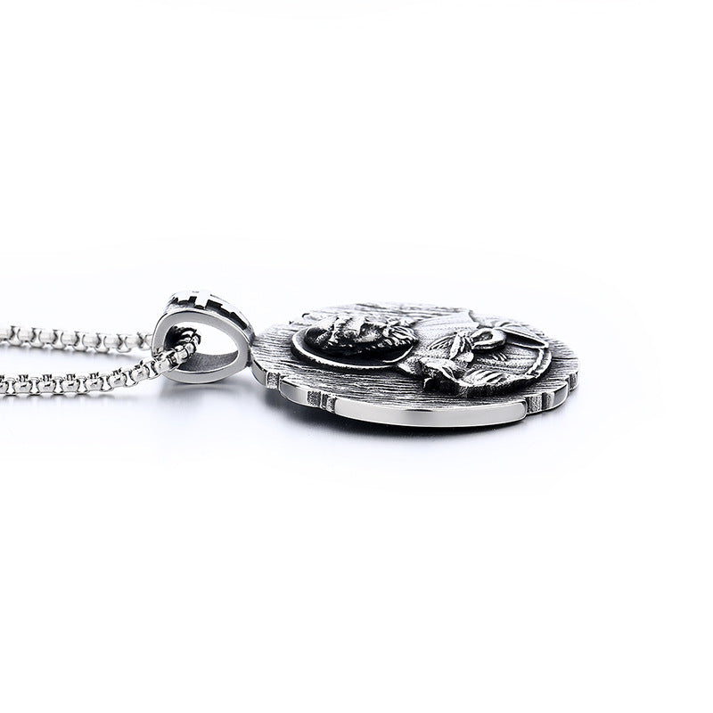 Steel Necklace – Statement St Michael Amulet By Planderful