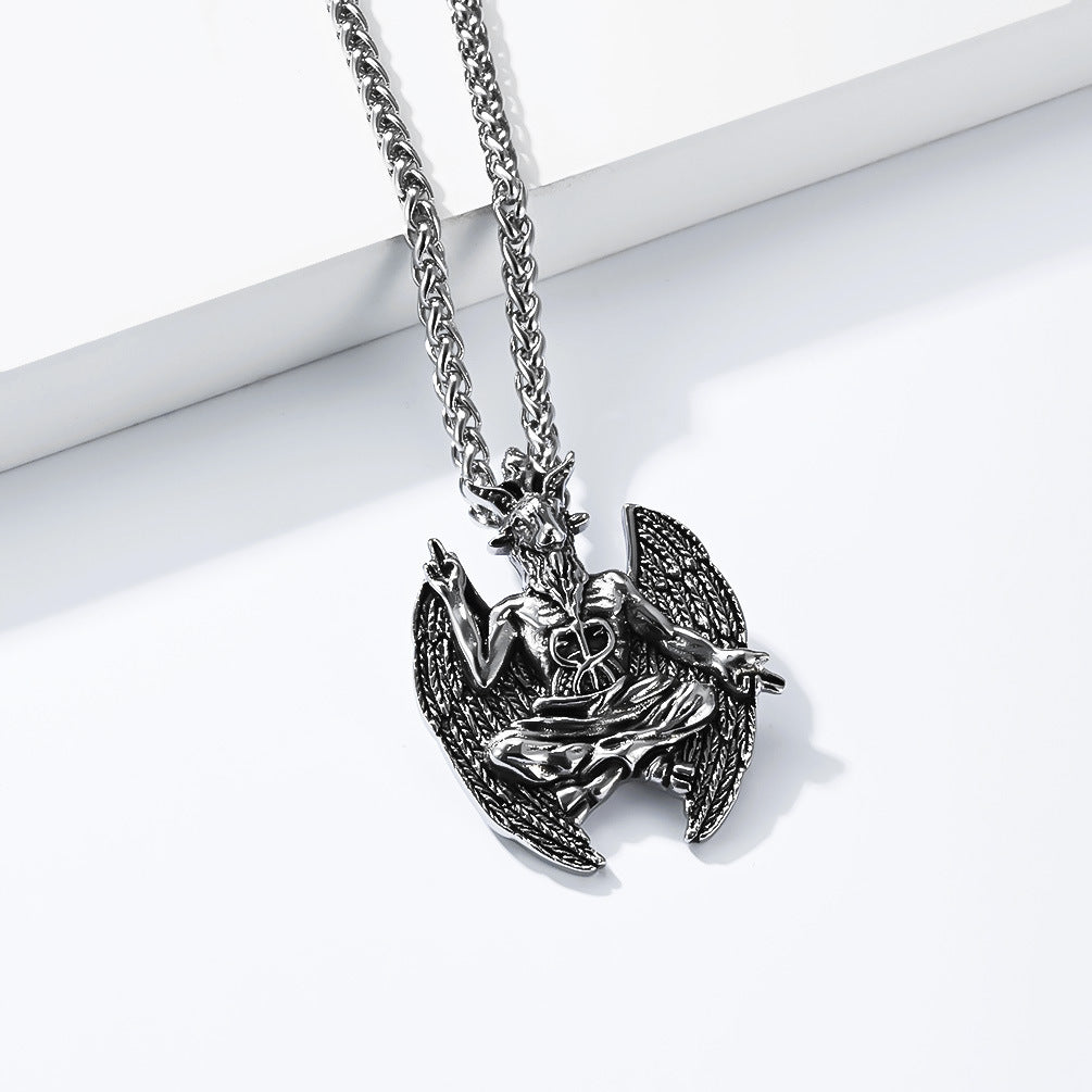 Planderful Everyday Genie Devil Goat Pendant Necklace Titanium Steel For Men And Unisex, Mysterious Retro Protection Charm