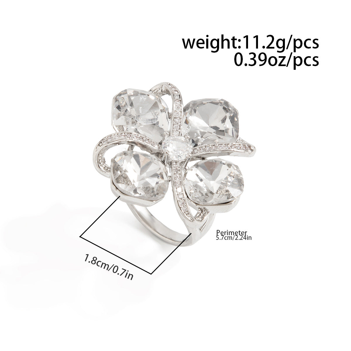 Planderful Square Zircon Ring With Exaggerated Four Leaf Inlay Bold Statement Jewelry For Fashion Forward Women