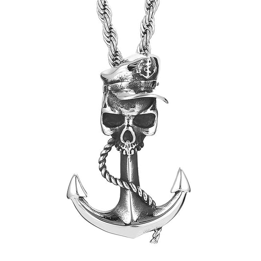 Pirate Anchor Skull Pendant for Men with Stainless Steel Chain