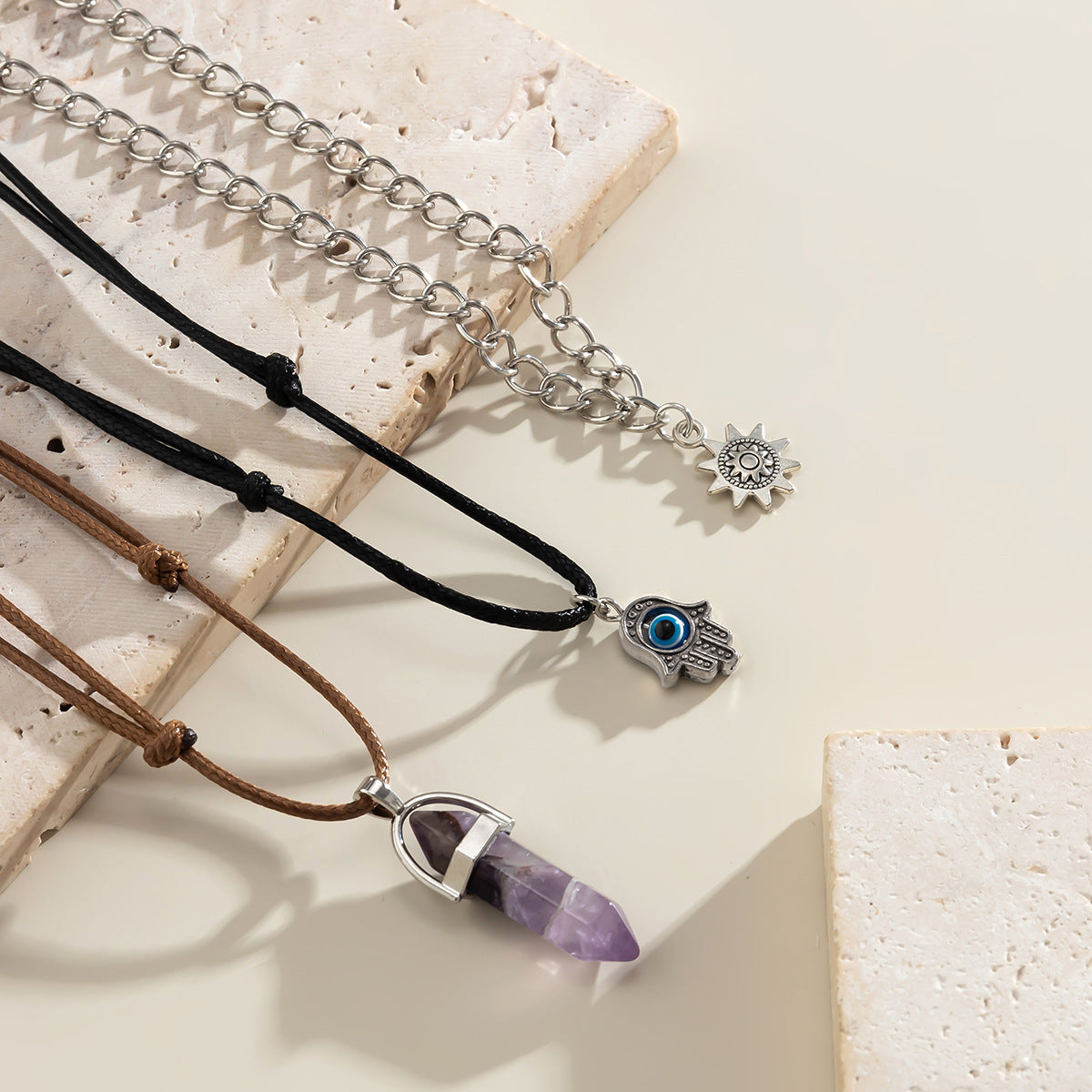 Mystic Buddha's Hand Necklace with Sun Crystal Pillar