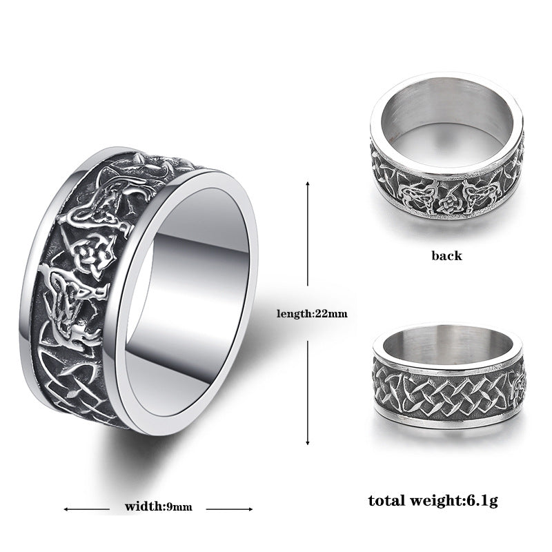 Steel Ring – Vintage Viking Wolf Celtic Totem