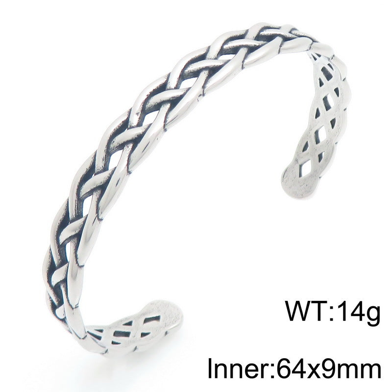Punk Hollow Twist Bracelet – Smear Cross Pattern Open Men's Stainless Steel Bracelet