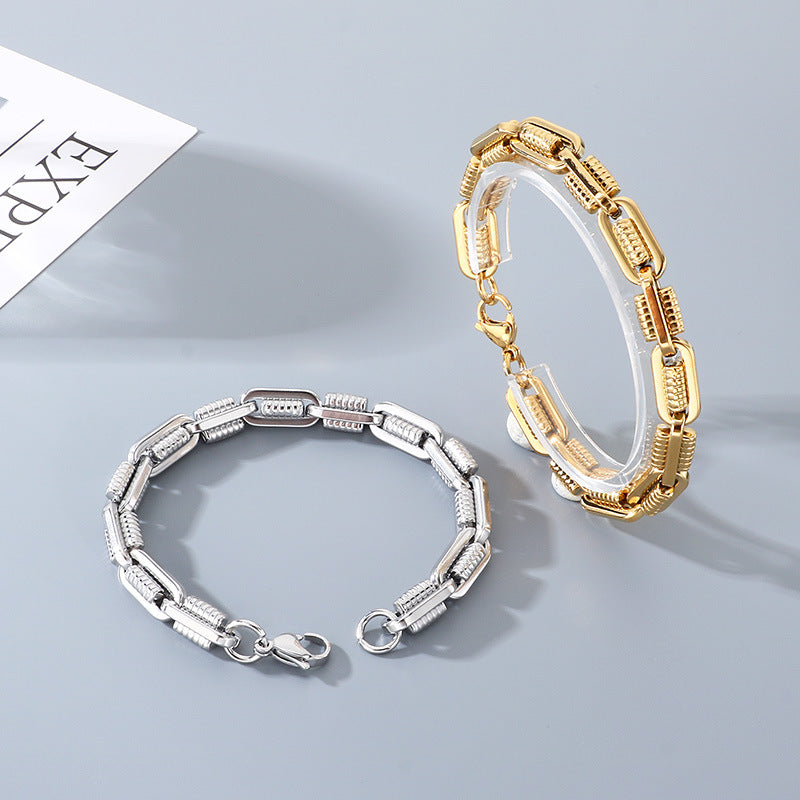 Design Metal Chain Bracelet – Mechanical Wind Rock Vacuum Plating Titanium Steel Men's