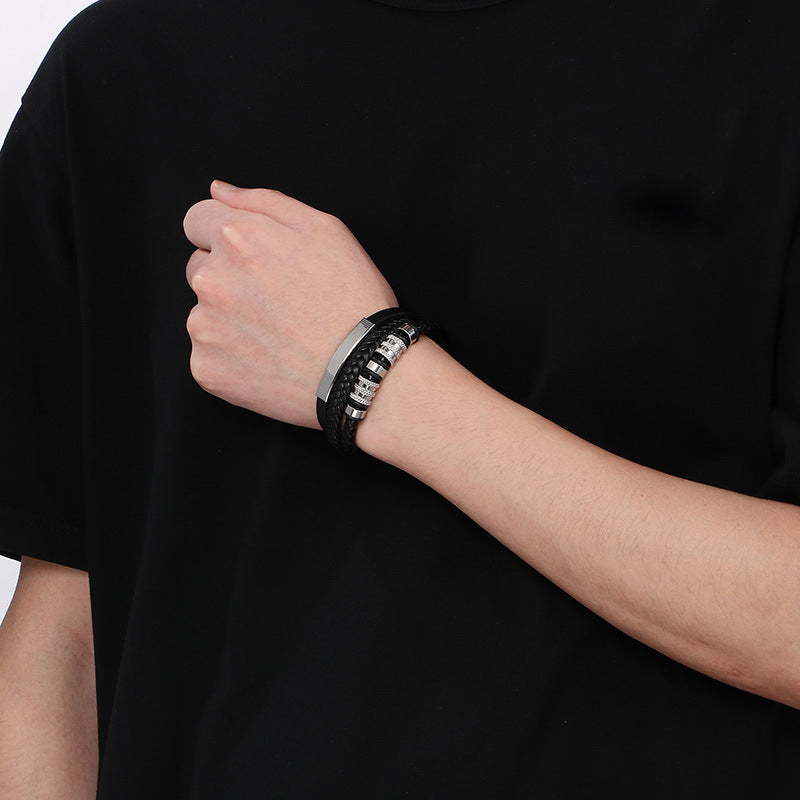 Planderful Mens Multi Layer Leather Magnetic Bracelet