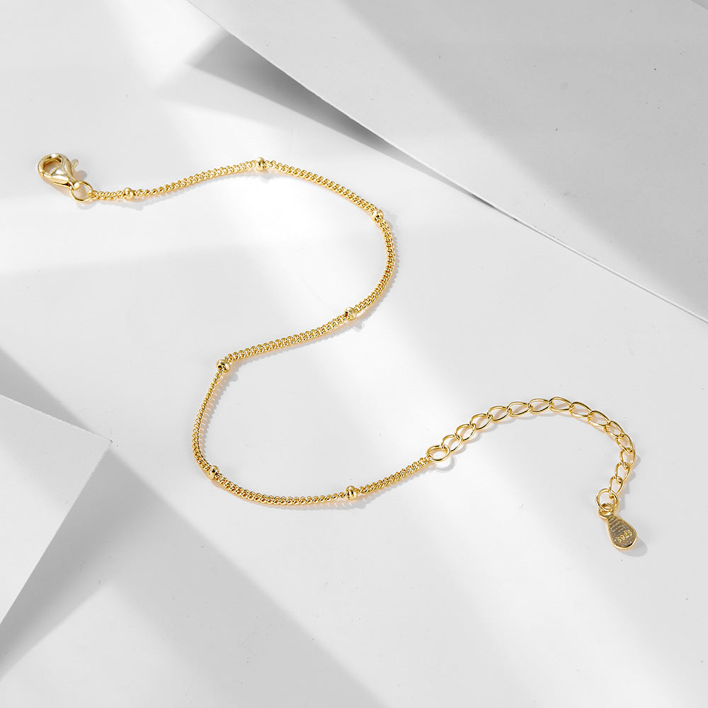 S925 Sterling Silver Doudou Chain Stacked With And Versatile Small Round Bead Bracelet