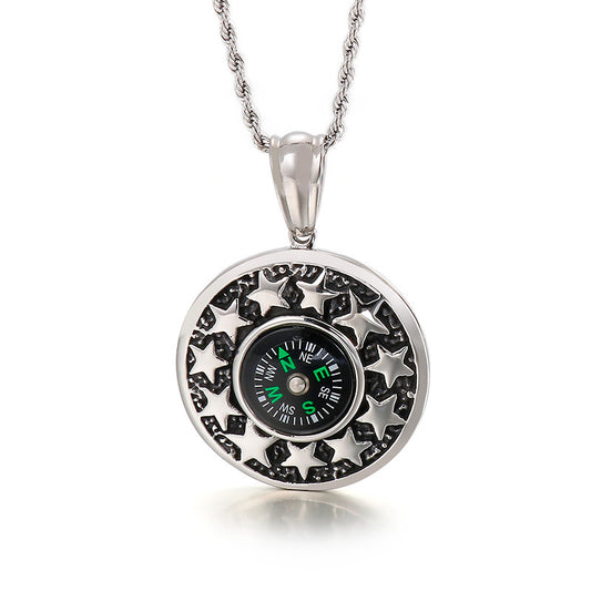 Stainless Steel Five-Pointed Star Compass Pendant for Men