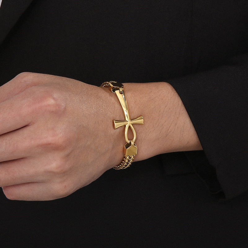 Planderful Mens Egyptian Cross Titanium Bracelet Vintage