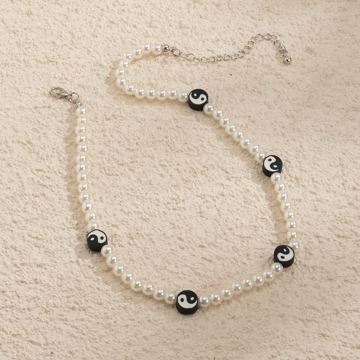 Planderful Vienna Verve Imitation Pearl Taiji Beaded Geometric Necklace For Women Elegant Statement Jewelry