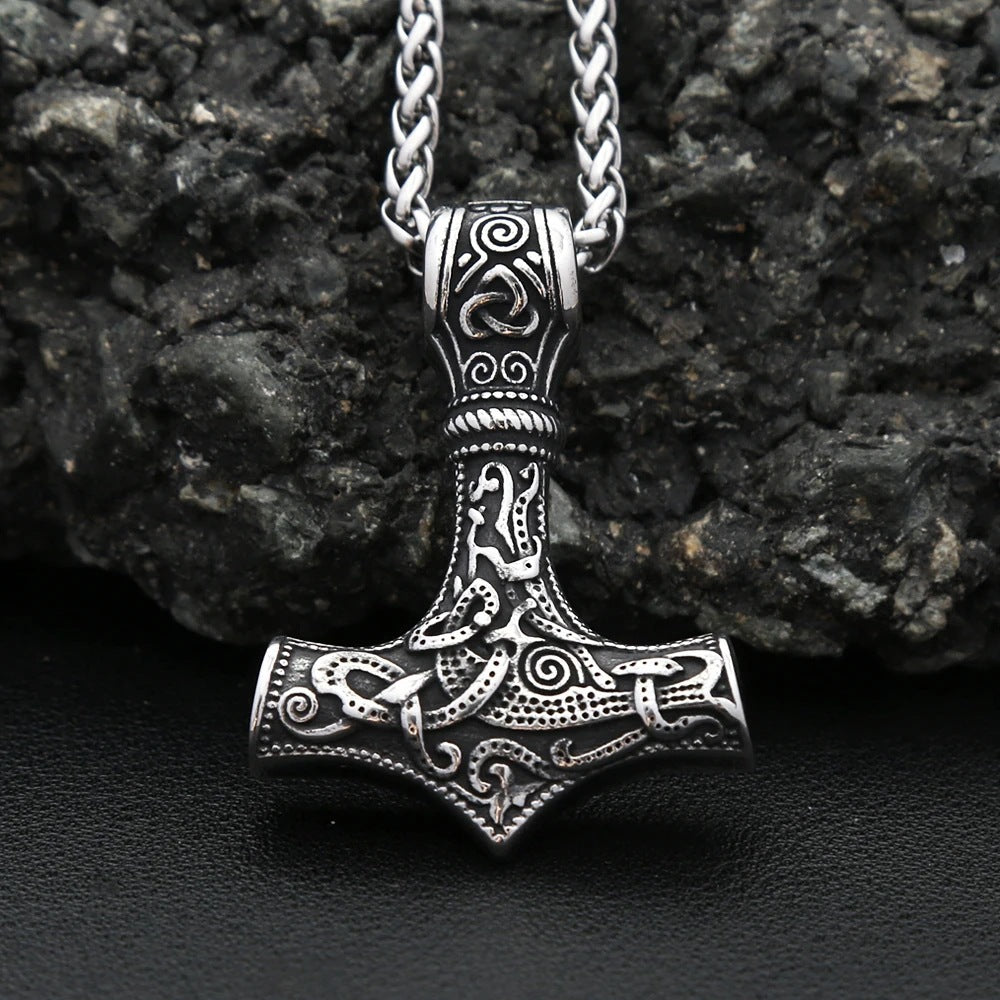 1. Planderful Thor's Hammer Necklace Titanium Steel Men