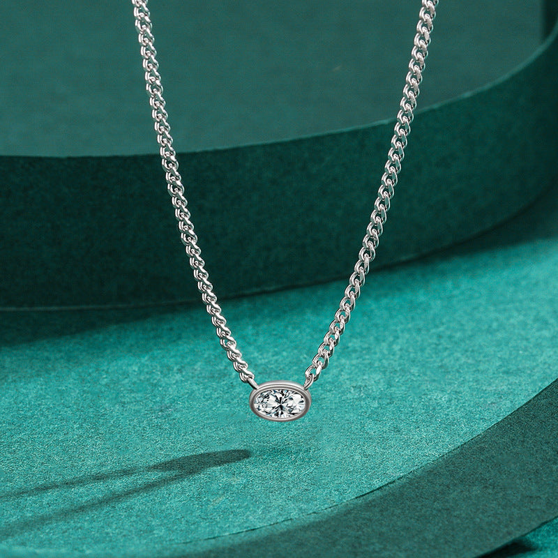 Silver Zircon Necklace with Cuban Chain Pendant for Women