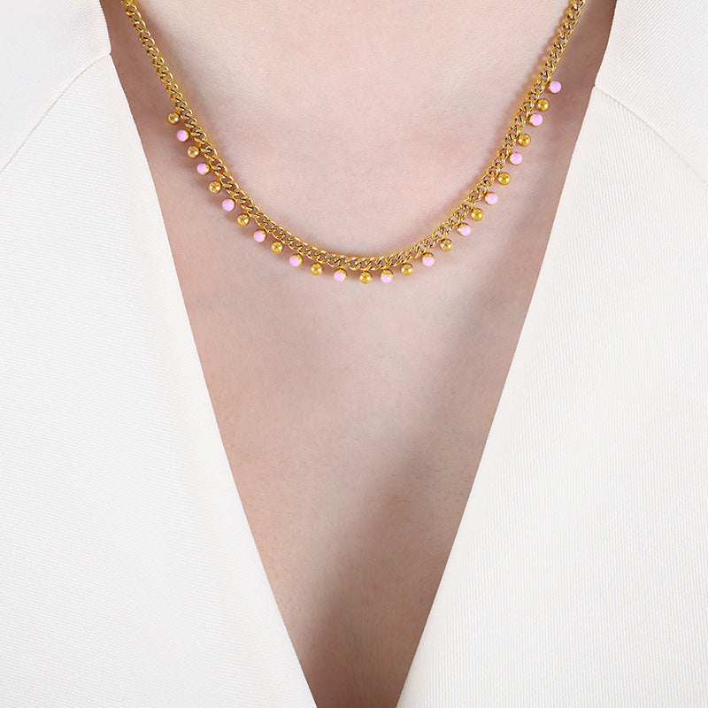 Opulent Multicolored Oil Drop Ball Pendant Tassel Necklace - Titanium Steel Jewelry