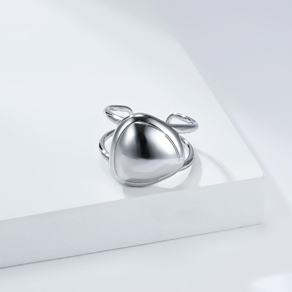 Geometric Triangular Arc Surface Stainless Steel Ring Women's Advanced Light-Sensitive