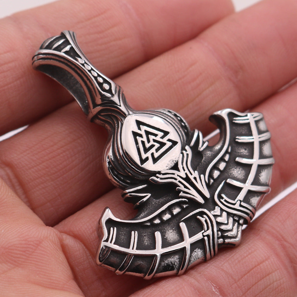 Viking Tolto Axe Celtic Wolf Pendant Necklace - Men's Titanium Steel Jewelry