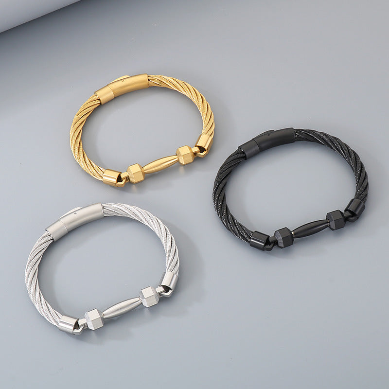 Sports Wind Barbell Cable Bracelet – Vacuum Electroplated Steel