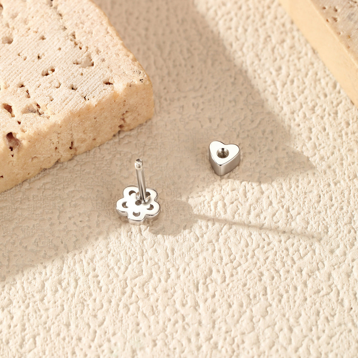 925 Sterling Silver Heart Floral Moissanite Threaded Stud Earring