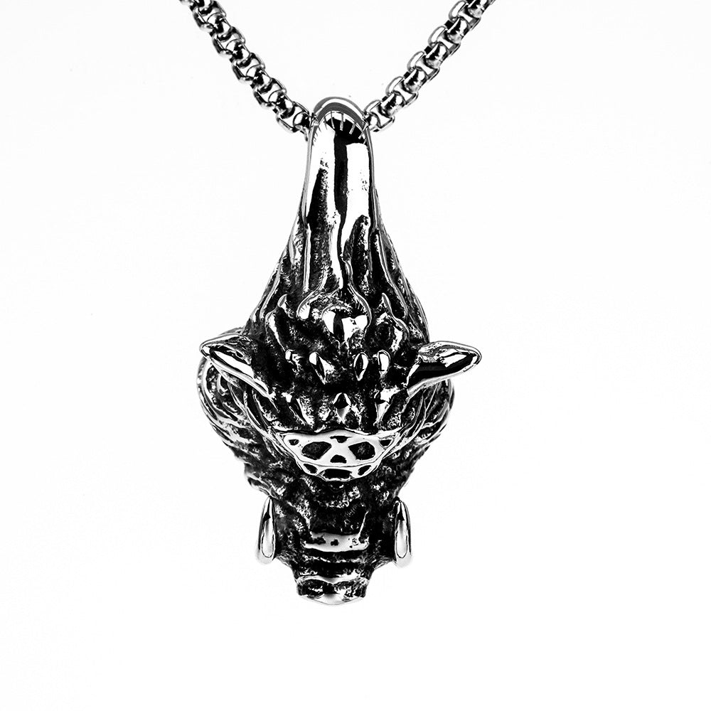 European And American Retro Men's Stainless Steel Pendant Punk Animal Wild Boar Head Necklace