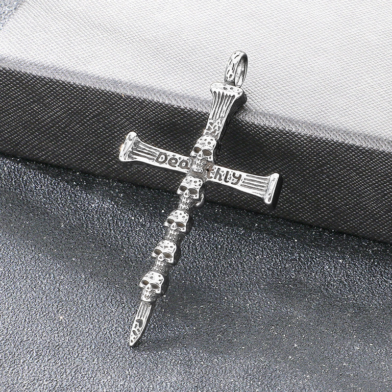 Breath Whistle Can Blow Decompression Pendant, Smear Ghost Head Cross Stainless Steel Necklace