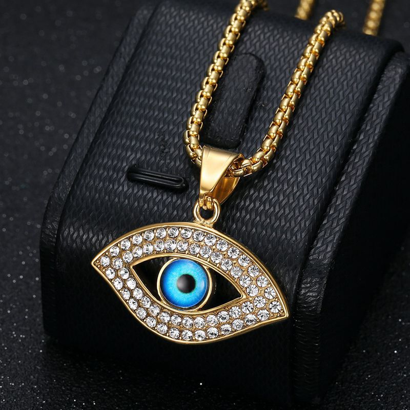 Planderful Turkish Blue Eye Nazar Pendant Necklace Gold Plated Stainless Steel Zircon Hip Hop Jewelry For Hip Hop Fans