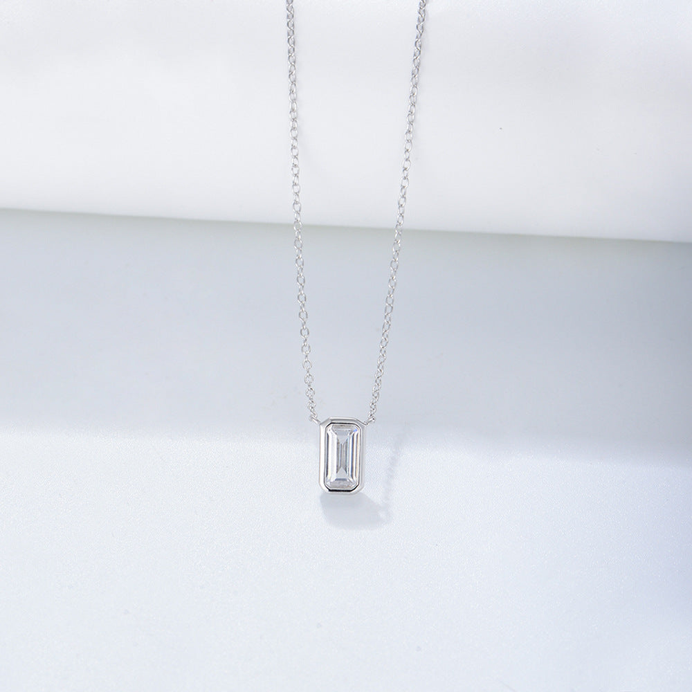 S925 Silver Geometric Square Zircon Pendant Necklace High Sense