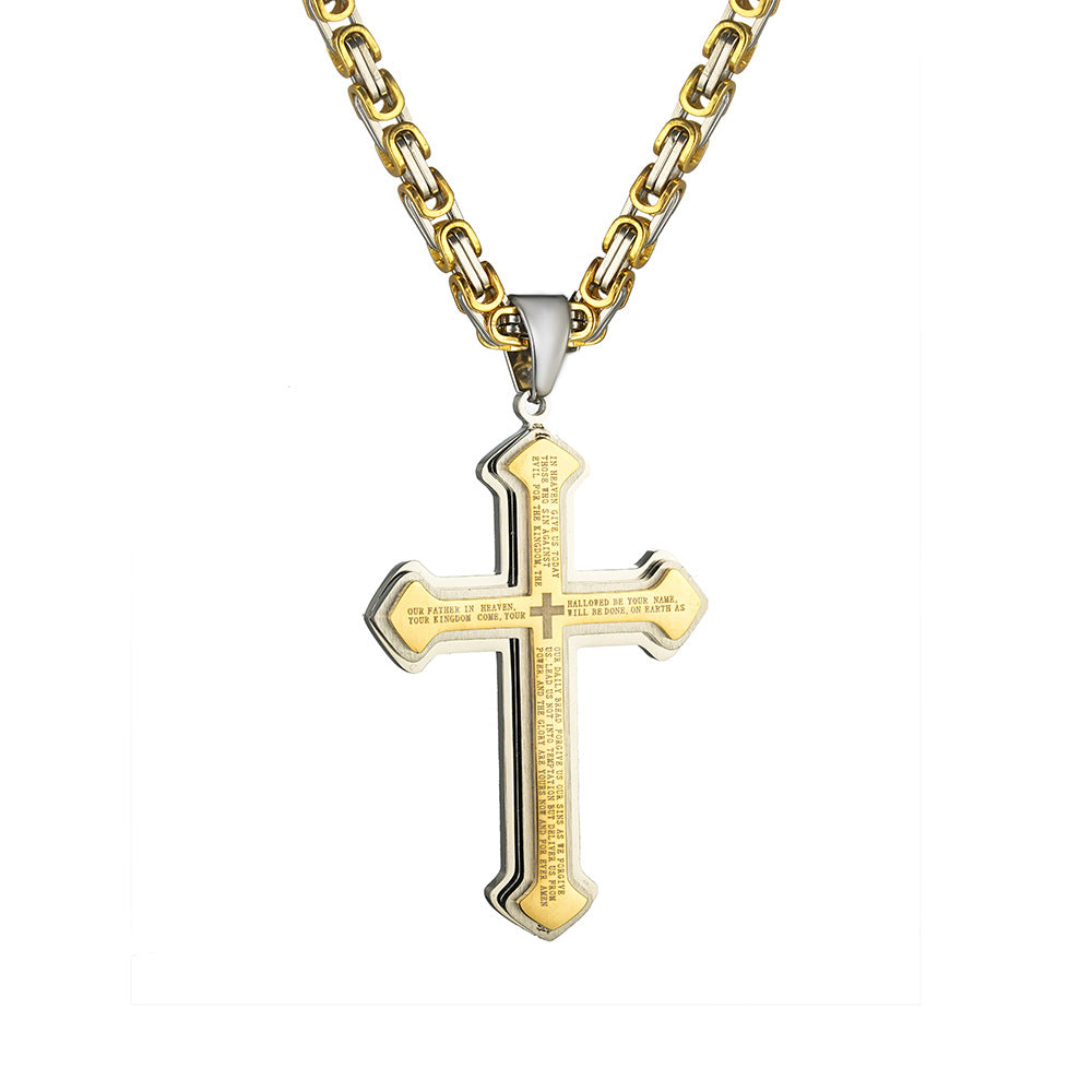 1. Planderful Men's Stainless Steel Cross Necklace Multi Layer Hip Hop Pendant Chain Premium Gift