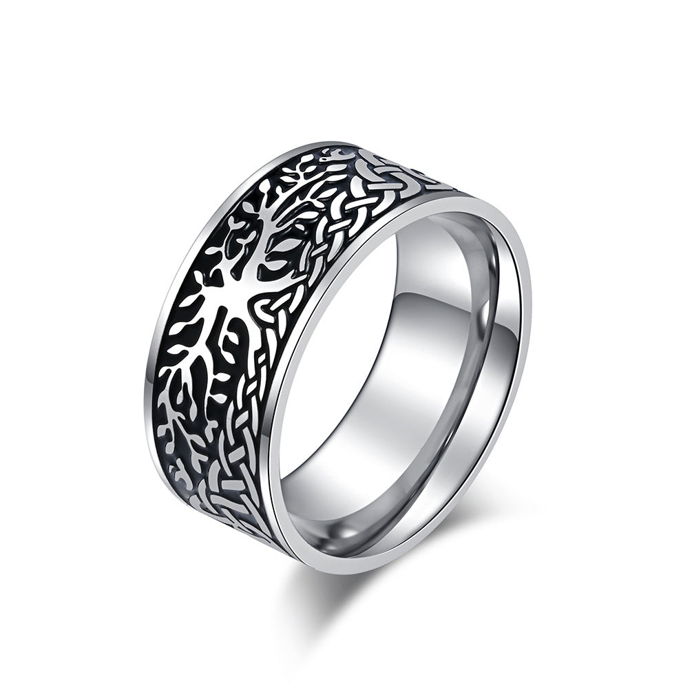 Planderful Mens Stainless Steel Ring With Tree Of Life Nordic Retro Design Durable Everyday Jewelry