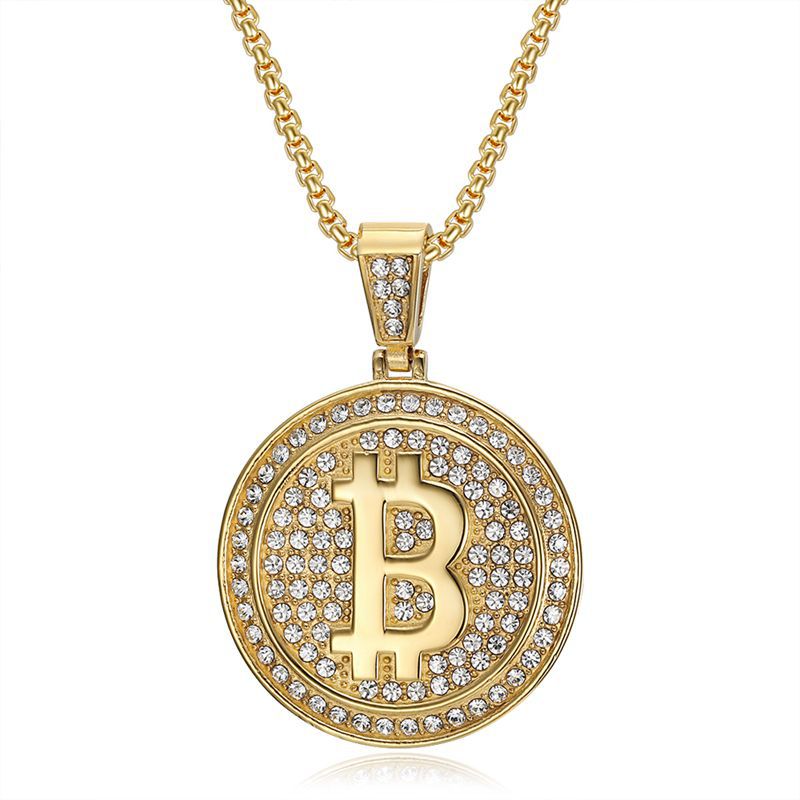 Bitcoin B Pendant Necklace By Planderful Everyday Genie Gold Plated Steel West Coast Hip Hop Style For Crypto Fans