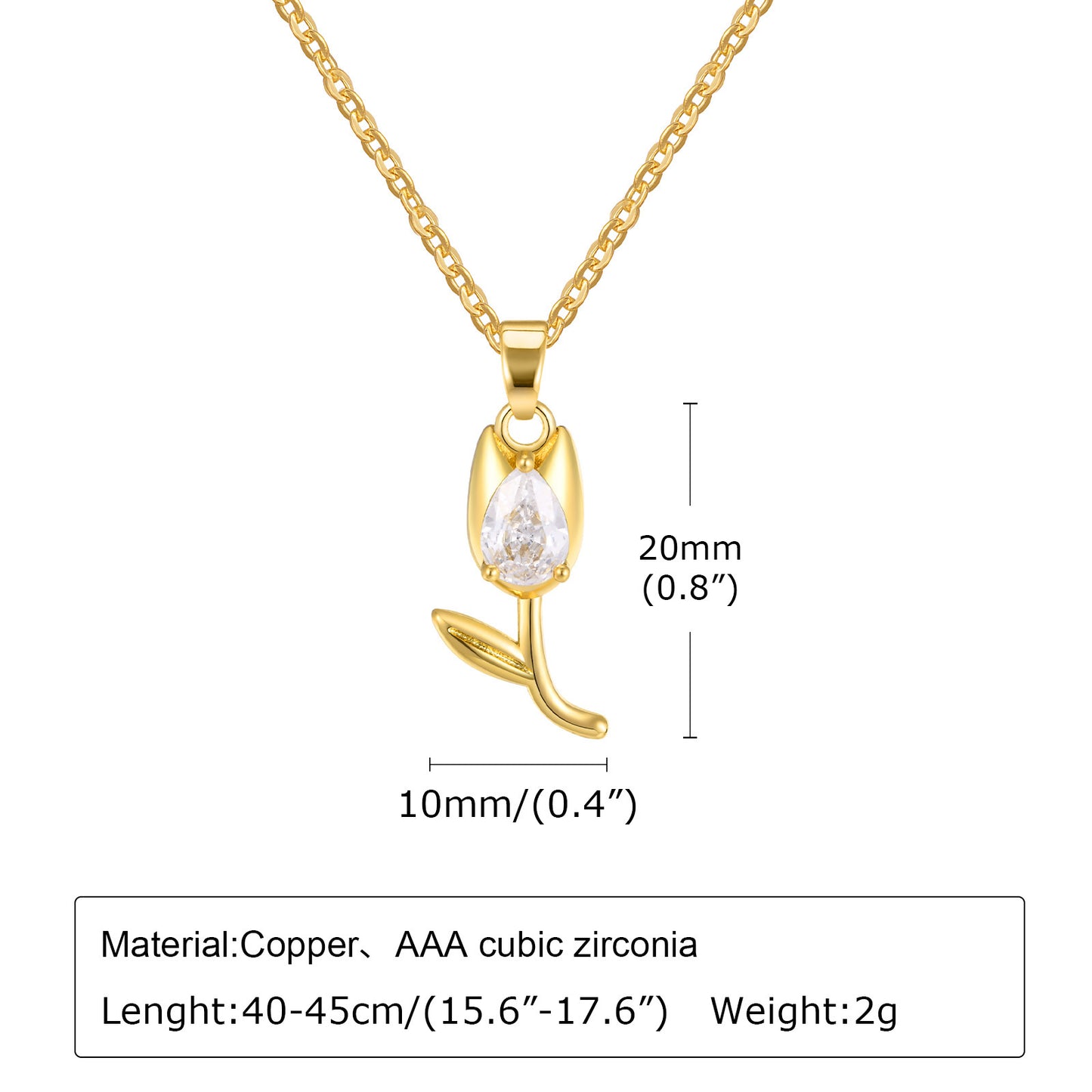 Red Water Drop Zircon Tulip Pendant Necklace for Ladies Copper