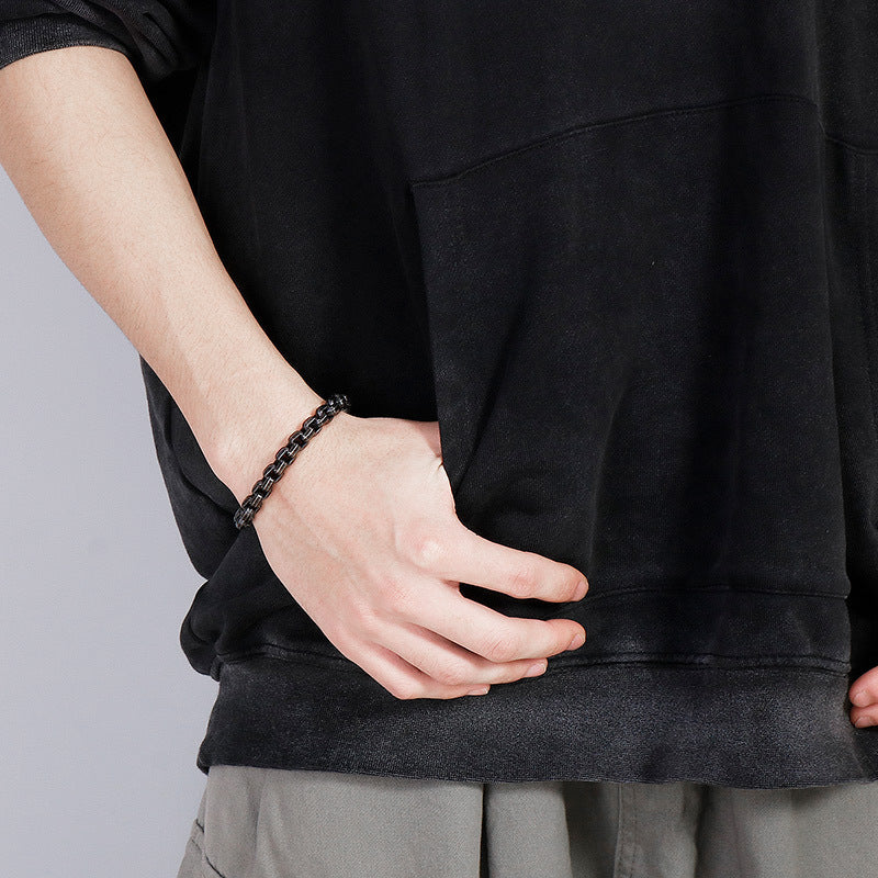 Punk Style Men's Stainless Steel Square Pearl Bracelet – Men's Titanium Steel Design