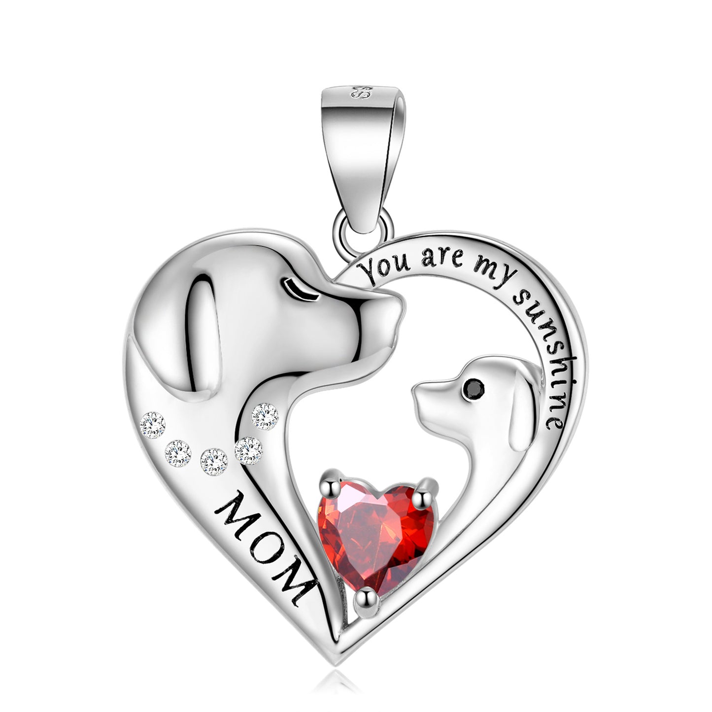 Cute Dog Zircon Heart Shape Pendant Silver Necklace
