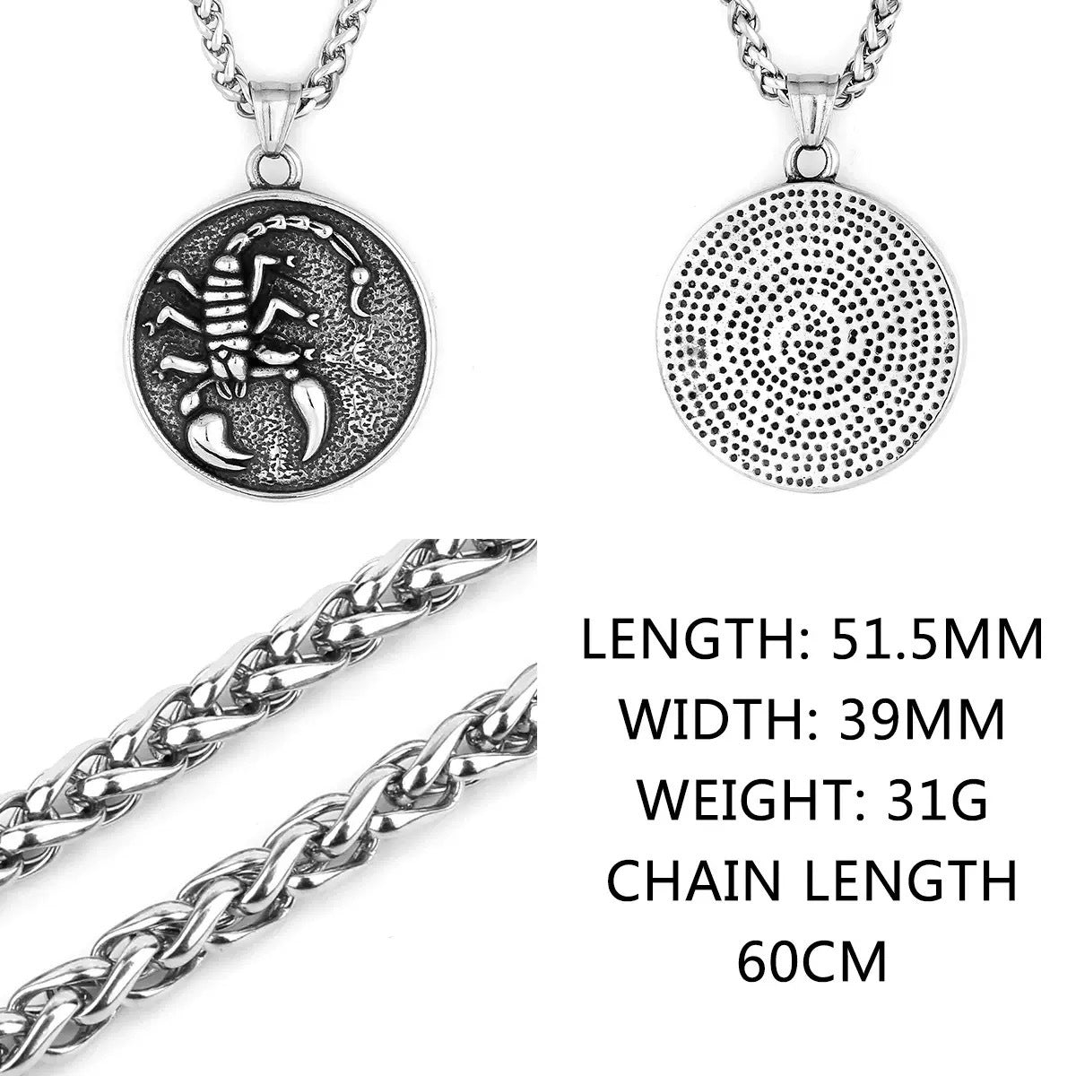 Planderful Men's Stainless Steel Scorpion Necklace Punk Hip Hop Retro Pendant For Trendsetters