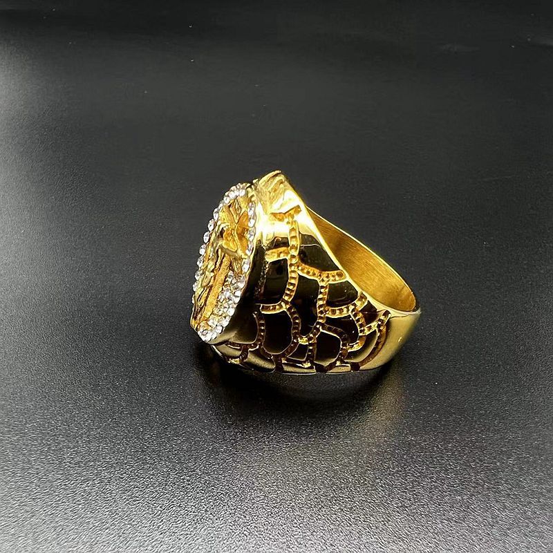 Planderful Everyday Genie Mens Hip Hop Ring Titanium Steel Rhinestone Cross Durable Bold Statement